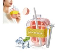 My Crush Cup, My Crush Cup Ice, 500/800ml 2 In 1 Touch-Free Ice Cube Tray Water Bottle with Lid and Bin - Easy Press to Release, Suitable for Coffee, Juice, and Beverages (Pink-500ML)
