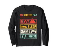 My Day Eat Sleep Game Repeat Funny Gamers Vintage Manga Larga