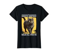 My Domestic Shorthair Walks All Over Me Cat Lover Owner Camiseta gráfica económica, Mujer, Negro, M