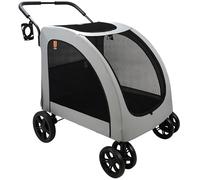 MY DUQUE - Carro para perros Chester - Carrito de paseo para perros grandes, carrito de paseo para gatos, plegable, incl. protector de lluvia, portabebidas, carga máx. 50 kg, color gris