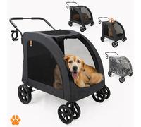 MY DUQUE - Carro para perros Chester - Carrito de paseo para perros grandes, carrito de paseo para gatos, plegable, incl. protector de lluvia, portabebidas, carga máx. 50 kg, color negro
