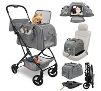MY DUQUE - Carry Trio 3 en 1 Complete Pet Set, Max Load 12 kg/26.5lb. Compact Fold Stroller; Pet Carrier, Isofix Carseat Base to Secure Carrier in Car. To Fly, To Ride, To Carry All in One. Color Grey