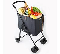 MY DUQUE - Cesta de la compra Mila de hasta 15 kg | Carro de la compra plegable con freno de pie y mango suave | Cesta de la compra con cesta extraíble y ruedas delanteras dobles para maniobrabilidad