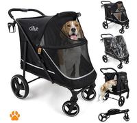 MY DUQUE - CHAMP Cochecito para Mascotas - Cochecito XL para Perros Grandes, Cochecito Espacioso para Mascotas, Gato, Perro, Plegable, Funda para Lluvia, Portavasos, máx. carga 50 kg/110 lb col. negro