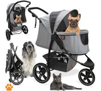MY DUQUE COOPER - Carrito para perros y mascotas hasta 32 kg con cesta de almacenamiento para compras, fácil de plegar, 3 alturas, asas de tacto suave, reflectante y moderno diseño - gris