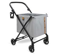 My Duque Max Shopping Caddy - Carro de la compra personal, plegable con 4 ruedas, suspensión, ajuste de altura, freno de pie, soporte para bebidas y diseño moderno, soporta hasta 25 kg, color gris