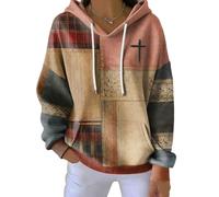 My Faith World Clothing - Sudadera ligera de manga larga para mujer, sudadera con capucha retro con bloques de color, Rojo y amarillo, XXL