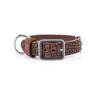 My Family Collar De Perro Ajustable De Cuero Genuino Italiano Made In Italy, Acabado Metálico Plata Antigua, Cómodo Y Resistente, Hecho A Mano, Colección Tucson