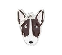 My Family Placa de Identificación para perro Made in Italy, Bull Terrier blanco y marrón, colección Friends, 25x33 mm