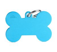 My Family Placa de Identificación personalizado para perro Made in Italy, Azul claro XL Bone, Placa de identificación de Perro Grabada Gratis, Aluminio, Colección Basic, 48x31 mm