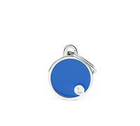 My Family Placa de Identificación personalizado para perro Made in Italy, Círculo Azul Pequeño, Placa de identificación de Perro Grabada Gratis, Metal Esmaltado a Mano, Colección Basic Handmade