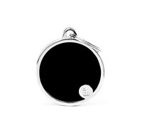 My Family Placa de Identificación personalizado para perro Made in Italy, Círculo Negro Grande, Placa de identificación de Perro Grabada Gratis, Metal Esmaltado a Mano, Colección Basic Handmade