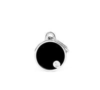 My Family Placa de Identificación personalizado para perro Made in Italy, Círculo Negro Pequeño, Placa de identificación de Perro Grabada Gratis, Metal Esmaltado a Mano, Colección Basic Handmade