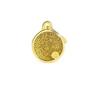 My Family Placa de Identificación personalizado para perro Made in Italy, Círculo Pequeño de Purpurina, Oro, Placa de identificación de Perro Grabada Gratis, Metal, Colección Shine, 21x26 mm