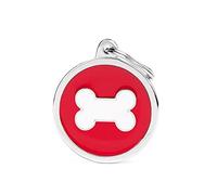 My Family Placa de Identificación Personalizado para Perro Made in Italy, Círculo Rojo Grande, Placa de identificación de Perro Grabada Gratis, Metal Esmaltado a Mano, Colección de Charms