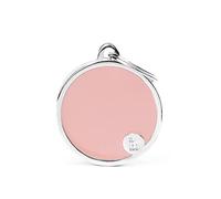 My Family Placa de Identificación personalizado para perro Made in Italy, Círculo Rosa Grande, Placa de identificación de Perro Grabada Gratis, Esmaltado a mano en metal, Colección Basic Handmade