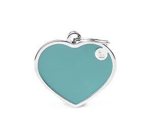 My Family Placa de Identificación personalizado para perro Made in Italy, Corazón Azul Grande, Placa de identificación de Perro Grabada Gratis, Esmaltado a mano, Colección Basic Handmade
