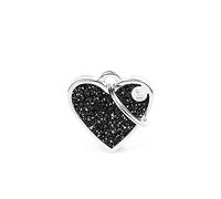 My Family Placa de Identificación personalizado para perro Made in Italy, Corazón Pequeño de Purpurina, Negro, Placa de identificación de Perro Grabada Gratis, Metal, Colección Shine, 25x25 mm