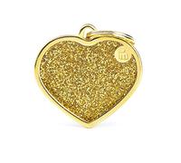 My Family Placa de Identificación personalizado para perro Made in Italy, Corazón Pequeño de Purpurina, Oro, Placa de identificación de Perro Grabada Gratis, Metal, Colección Shine, 25x25 mm