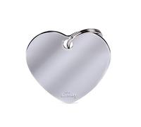 My Family Placa de Identificación personalizado para perro Made in Italy, Gran corazón en latón cromado, Placa de identificación de Perro Grabada Gratis, Aluminio, Colección Basic, 37x32 mm