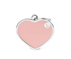 My Family Placa de Identificación personalizado para perro Made in Italy, Gran Corazón Rosa, Placa de identificación de Perro Grabada Gratis, Esmaltado a mano, Colección Basic Handmade