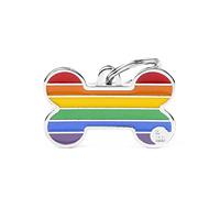 My Family Placa de Identificación personalizado para perro Made in Italy, Hueso Grande, Placa de identificación de Perro Grabada Gratis Aluminio, Metal esmaltado a mano, Colección Rainbow