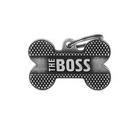 My Family Placa de Identificación personalizado para perro Made in Italy, Hueso Grande "The Boss", Placa de identificación de Perro Grabada Gratis, Plata Antigua, Colección Bronx
