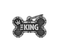 My Family Placa de Identificación personalizado para perro Made in Italy, Hueso Grande "The King", Placa de identificación de Perro Grabada Gratis, Plata Antigua, Colección Bronx