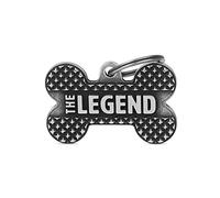 My Family Placa de Identificación personalizado para perro Made in Italy, Hueso Grande "The Legend", Placa de identificación de Perro Grabada Gratis, Plata Antigua, Colección Bronx