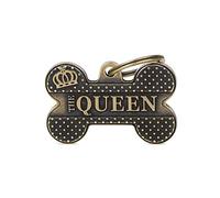 My Family Placa de Identificación personalizado para perro Made in Italy, Hueso Grande "The Queen", Placa de identificación de Perro Grabada Gratis, Latón Inglés, Colección Bronx