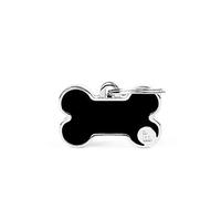 My Family Placa de Identificación personalizado para perro Made in Italy, Hueso Negro Pequeño, Placa de identificación de Perro Grabada Gratis, Metal esmaltado a mano, Colección Basic Handmade