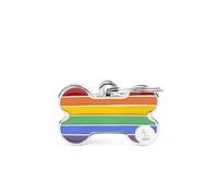 My Family Placa de Identificación personalizado para perro Made in Italy, Hueso Pequeño, Placa de identificación de Perro Grabada Gratis Aluminio, Metal esmaltado a mano, Colección Rainbow