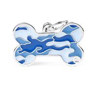 My Family Placa de Identificación personalizado para perro Made in Italy, Hueso XL Camuflaje Azul, Placa de identificación de Perro Grabada Gratis, Metal Esmaltado a Mano, Colección Style