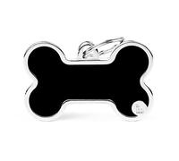 My Family Placa de Identificación personalizado para perro Made in Italy, Hueso XL Negro, Placa de identificación de Perro Grabada Gratis, Metal esmaltado a mano, Colección Basic Handmade