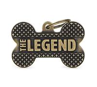My Family Placa de Identificación personalizado para perro Made in Italy, hueso XL "The Legend", Placa de identificación de Perro Grabada Gratis, latón inglés, colección Bronx