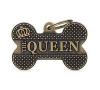 My Family Placa de Identificación personalizado para perro Made in Italy, Hueso XL "The Queen", Placa de identificación de Perro Grabada Gratis, Latón Inglés, Colección Bronx
