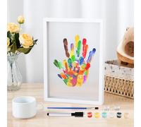My Family Prints - Kit de huellas de manos familiares con 4 placas de plexiglás, 6 colores de pintura, pincel, goma, kit de huellas para toda la familia para actividades de bricolaje