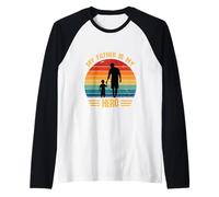 My Father Is My Hero Retro Sunset Día del Padre Camiseta Manga Raglan