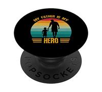 My Father Is My Hero Retro Vintage Dad and Son Día del Padre PopSockets PopGrip Adhesivo
