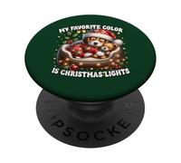 My Favorite Color Is Christmas Lights Cute Winter Beagle PopSockets PopGrip Adhesivo