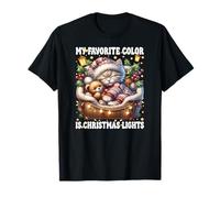 My Favorite Color Is Christmas Lights Cute Xmas Winter Cat Camiseta