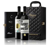 «My favorite day is winesday!» Mensaje en una Botella. Estuche-Maletín de LUJO 2x Vino Tinto Premium Reserva 12 Meses y Set de 4 Accesorios. Etiqueta Blanca PERSONALIZABLE