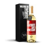 «My favorite day is winesday!» Mensaje en una Botella. Vino Blanco Premium Verdejo Joven + Gift Box. Etiqueta Roja PERSONALIZABLE