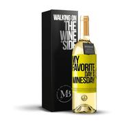 «My favorite day is winesday!» Mensaje en una Botella. Vino Blanco Premium Verdejo Joven + Gift Box. Etiqueta Amarilla PERSONALIZABLE