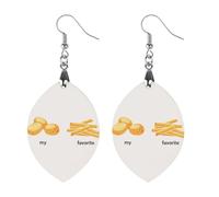 My Favorite Food - Pendientes colgantes de madera con estampado de patatas fritas para mujer, Love, Madera, Sin piedra preciosa