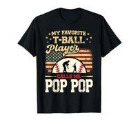 My Favorite T-Ball Player Calls Me Pop Pop Baseball Bandera de Estados Unidos Camiseta