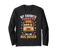 My Favorite Turkeys - School Bus Driver Thanksgiving Humor T Manga Larga