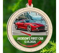 My First Car - Adorno de madera y acrílico de 2 capas, regalo para amantes de los autos nuevos, hombres y mujeres, adorno personalizado para la primera Navidad de 2025, fecha y nombre personalizados