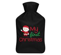 My First Christmas - Botella de agua de goma de Papá Noel con cubierta de felpa suave, bolsa de agua caliente para invierno, manos y pies, protección contra el frío, 1000 ml