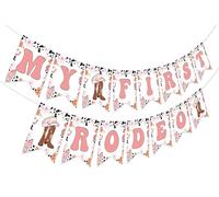 My First Rodeo - Cartel de primer cumpleaños, decoración de fiesta, pancarta de cumpleaños con temática de vaquera occidental para niña de 1 año, Groovy 70s 80s Retro Daisy Wild West Banner Bday